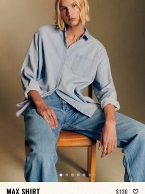 Sezane Light Blue Denim Max Button-Down Shirt